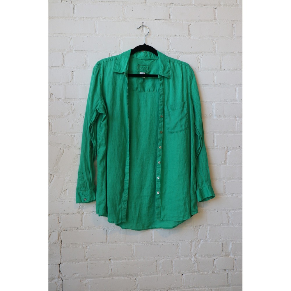 Sigrid Olsen Emerald Green 100% Linen Button Down Shirt Long Sleeve Medium